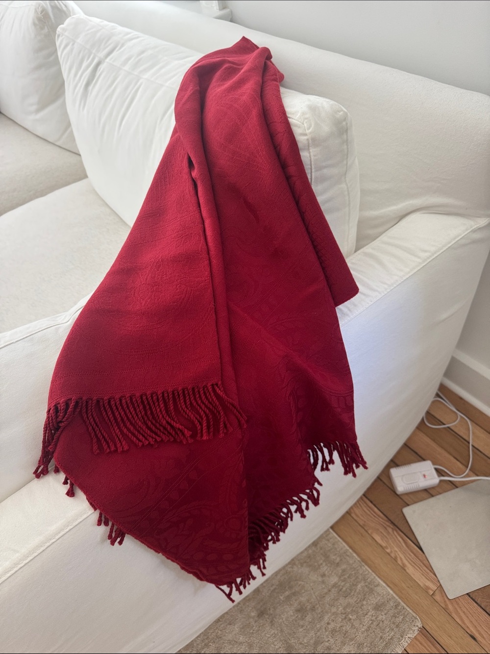 Damask Luxurious Burgundy Red Fringe Throw Blanket - Home Accents